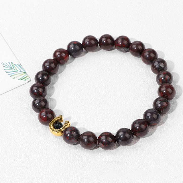 Olivenorma 8mm Natural Stone Beaded Horse Shoe Pendant Bracelet - image 10