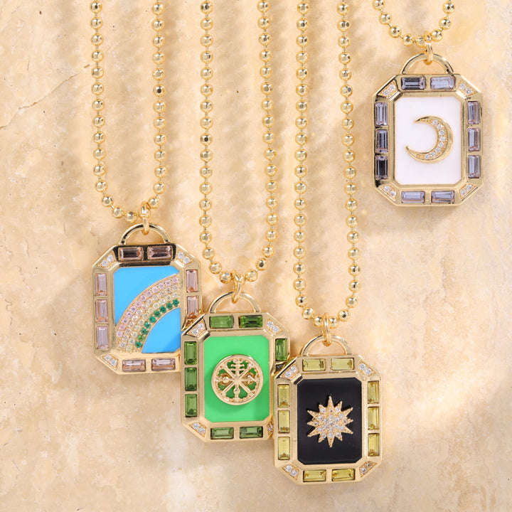 Olivenorma Enamel Rainbow Star Moon Tarot Card Pendant Necklace - image 7