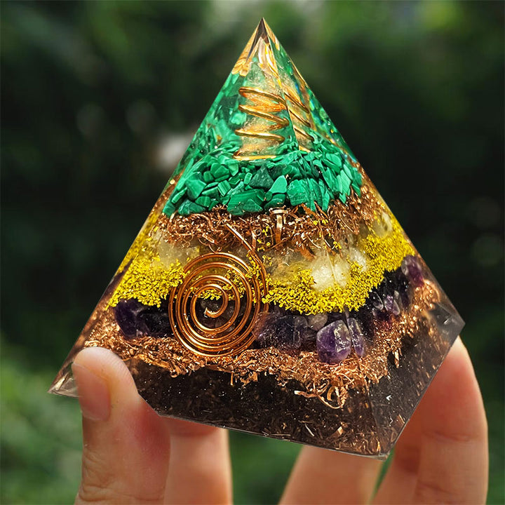 Olivenorma Malachite Citrine With Amethyst Orgone Pyramid - image 2