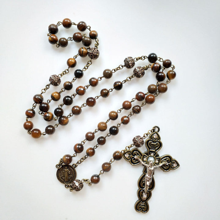 Olivenorma Grade A Tiger Eye Cross Pendant Rosary Necklace - image 3