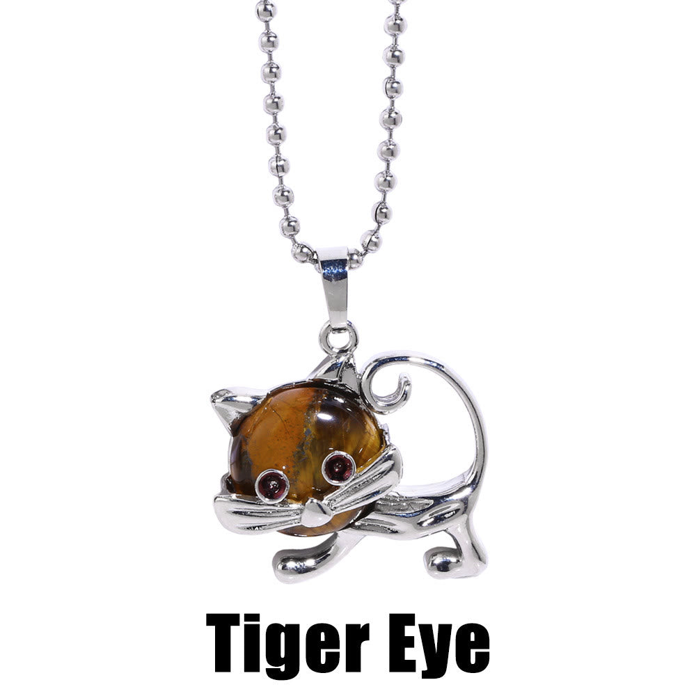 Olivenorma Tiger Eye Butterfly Kitten Angel Wings Pendant Necklace - Kitten - image 3