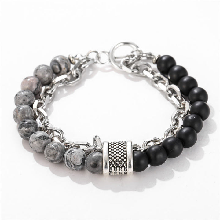 Olivenorma Punk Frosted Stone Combination Geometric Shape Men Bracelet - Grey Jasper&Black Onyx - image 0