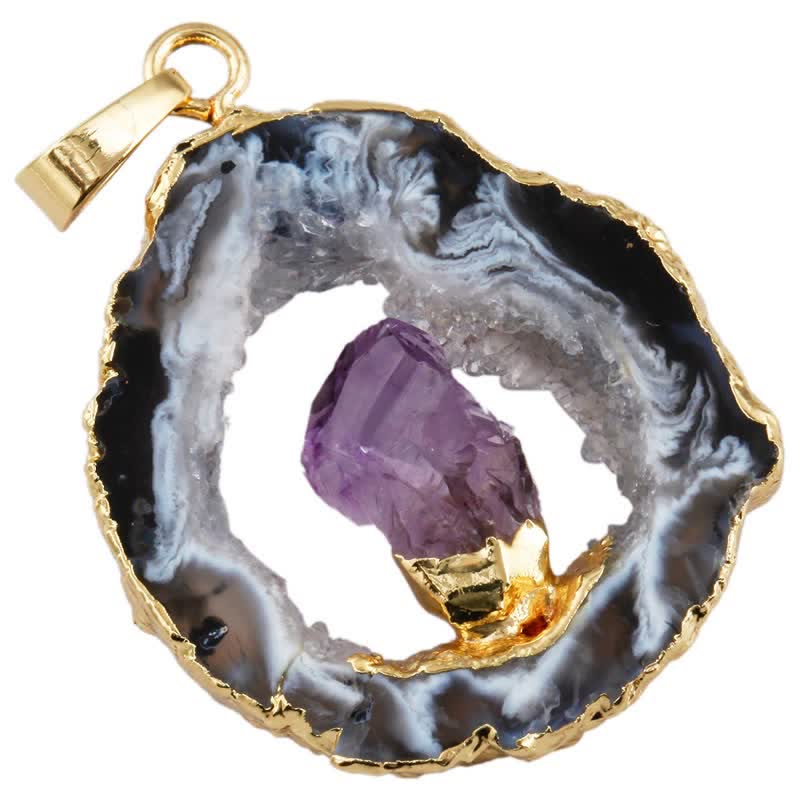 Olivenorma Natural Agate Geode Amethyst Necklace - image 5