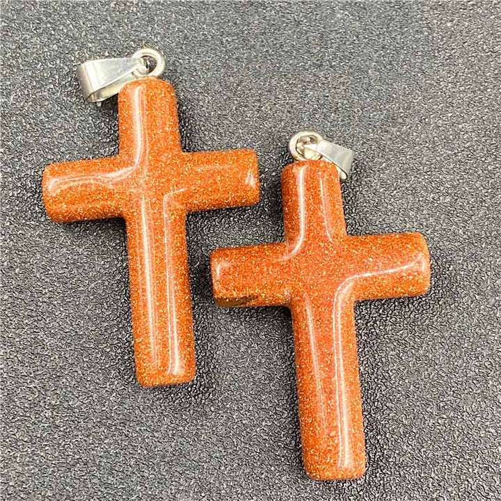 Olivenorma Natural Crystal Cross Healing Pendant - Sandstone - image 17