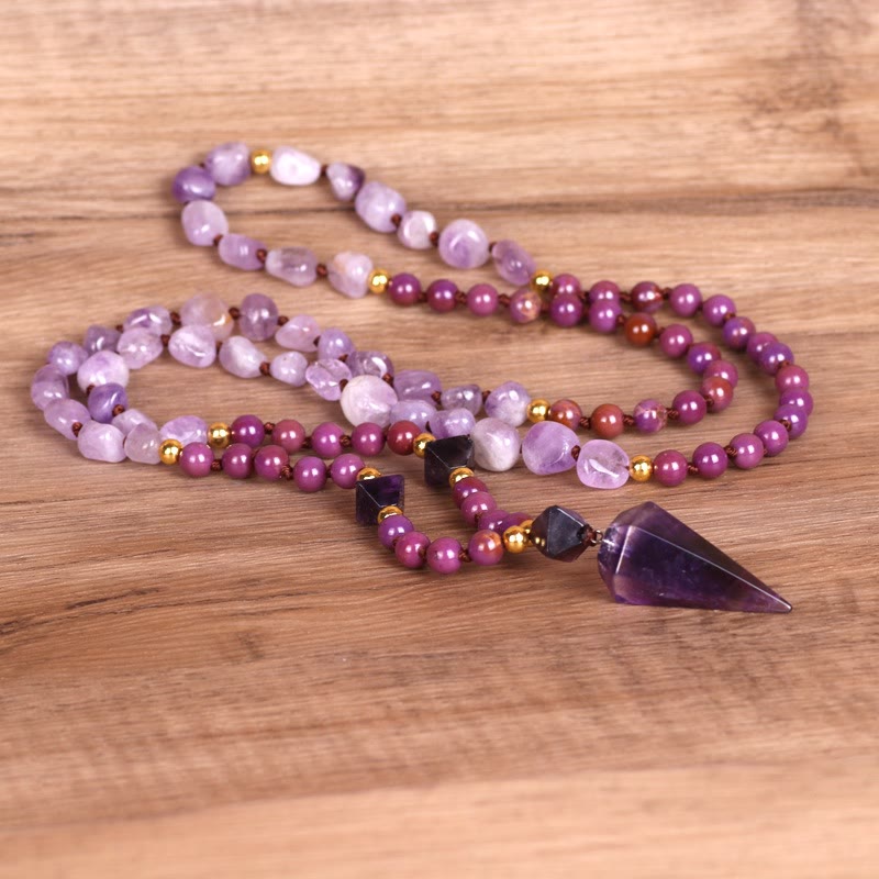 Olivenorma Natural Amethyst Purple Jade Beaded Mala Necklace - image 7