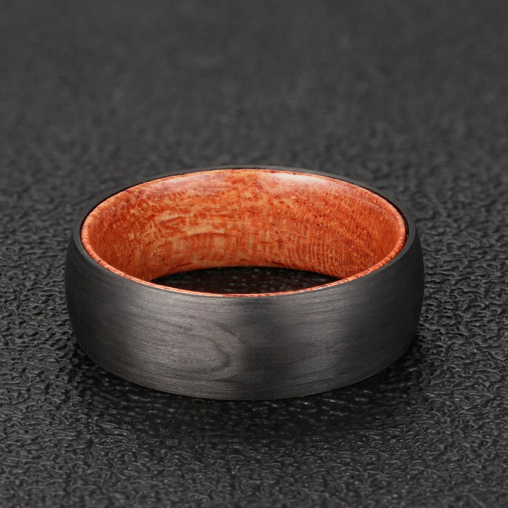Olivenorma 8mm Black Tungsten Carbide Whiskey Barrel Wood Ring - image 2