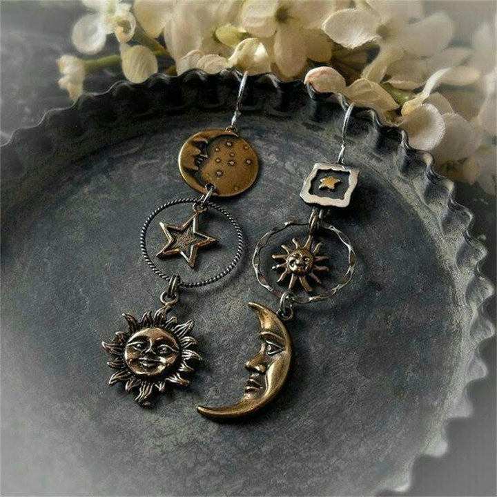 Olivenorma Face Sun Moon Pendant Earrings Bohemian Earrings - Face Sun&Moon - image 0