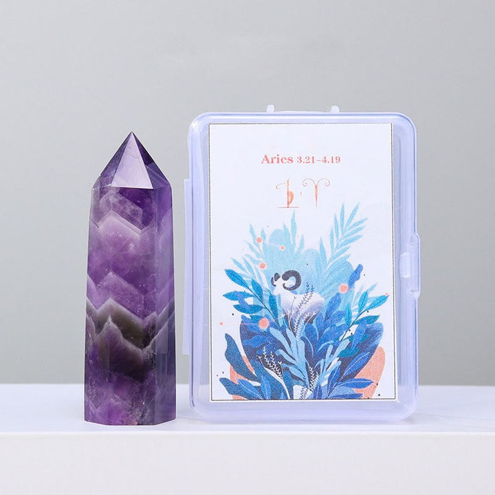 Olivenorma Natural Crystal Wands Pillar Twelve Constellation Set Ornament - Aries-Amethyst - image 1