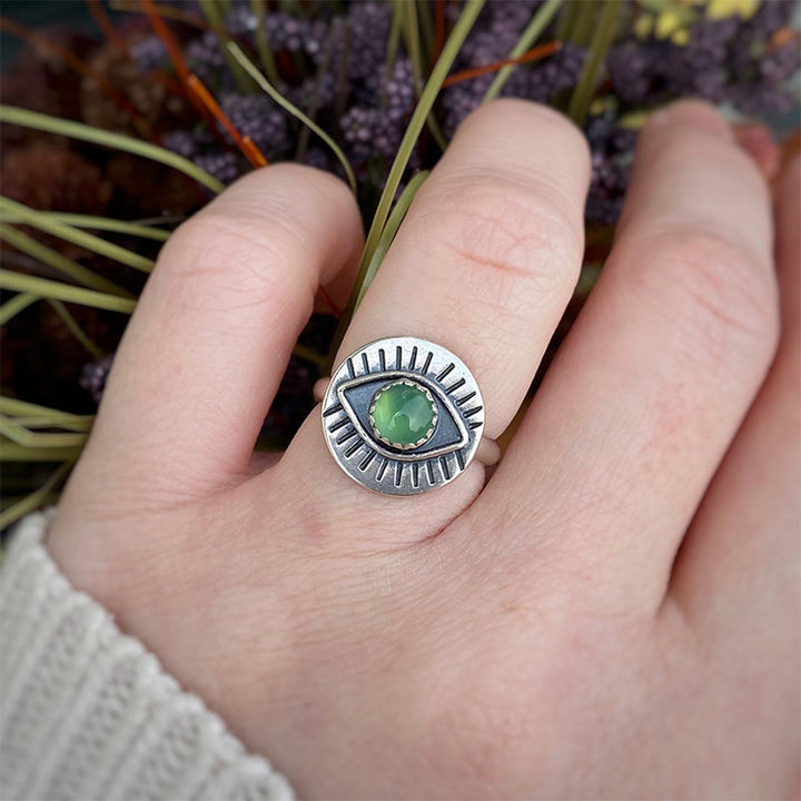 Chrysoprase Evil Eye Protection Ring - image 1