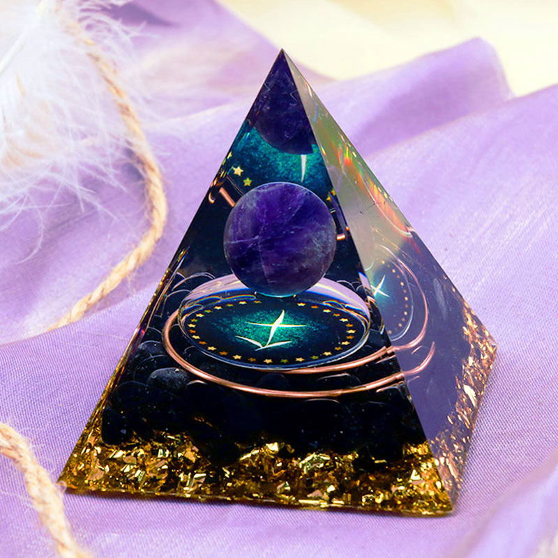 Olivenorma Amethyst Sphere With Obsidian Zodiac Sagittarius Orgone Pyramid - 10*10cm - YES PLEASE $8 - image 0
