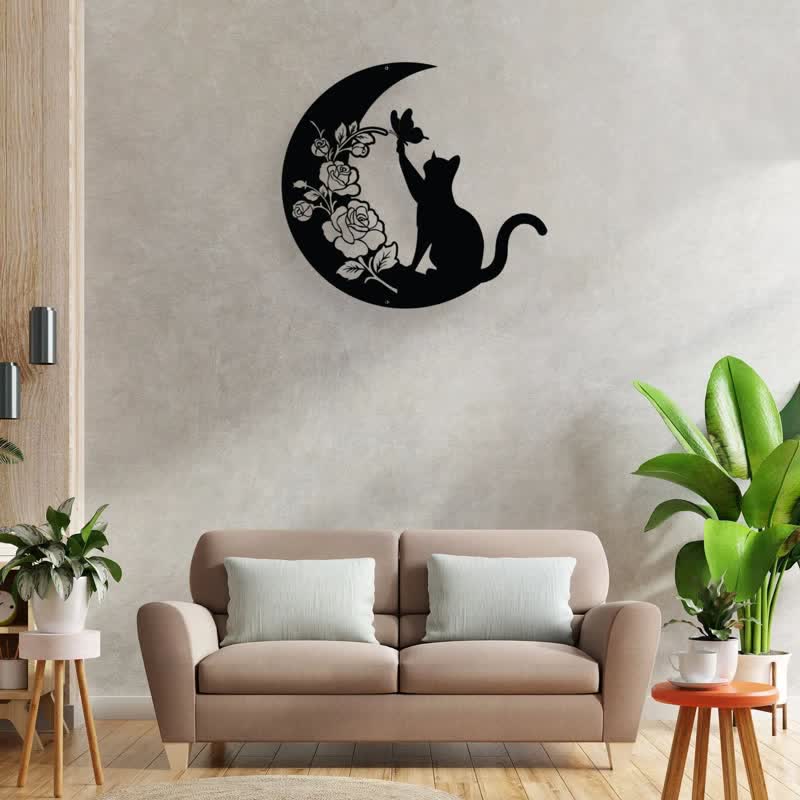 Olivenorma Cresent Moon and Cat Metal Wall Decor - image 1