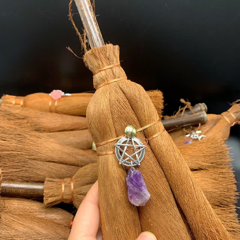 Olivenorma Crystal Straw Broom Star Ornament - Pentagram & Amethyst - image 22