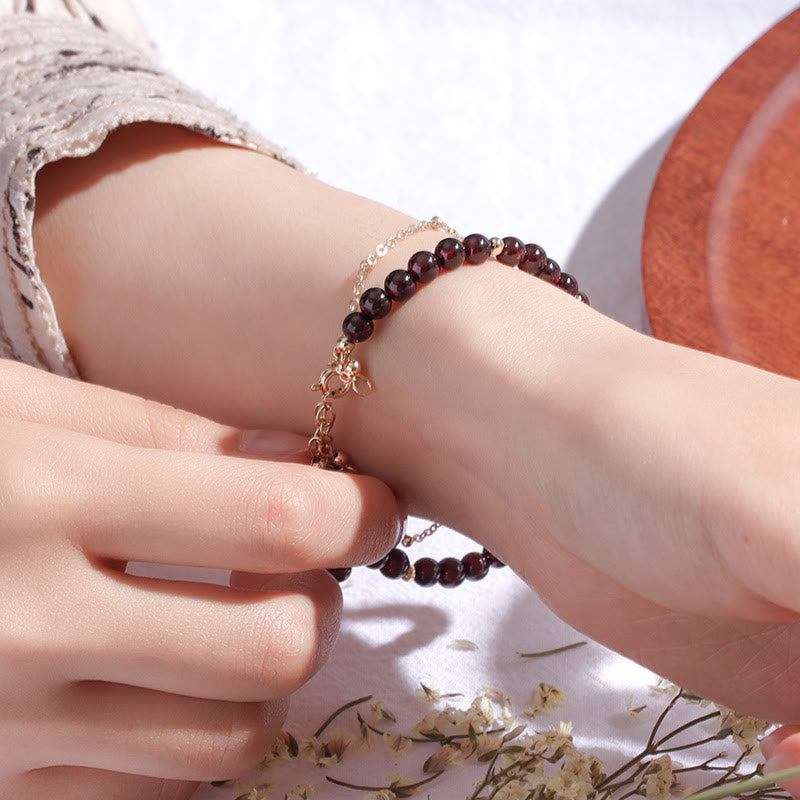 Olivenorma Garnet Beaded Metal Chain Double Layer Bracelet - image 1