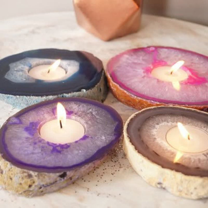 Natural Blue Agate Slice Candle Holder - image 2