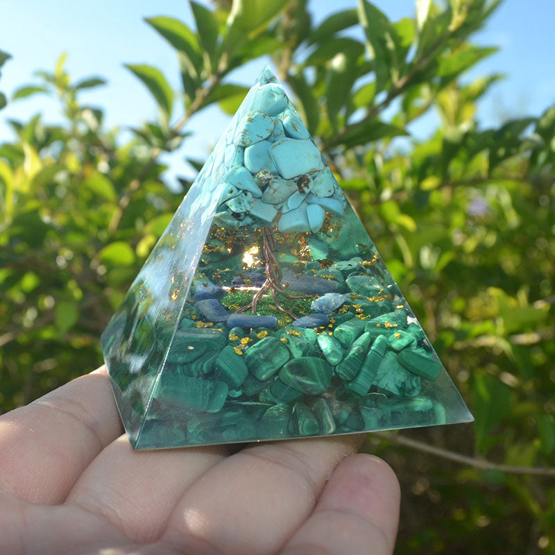Olivenorma Turquoise With Malachite Tree Of Life Orgone Pyramid - image 1