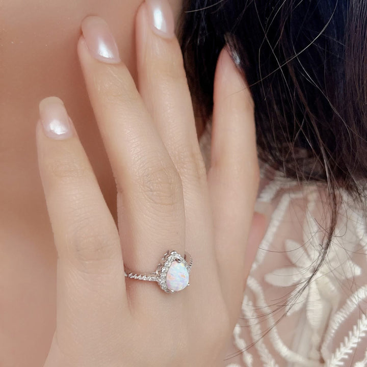 Olivenorma Drop Opal White Zircon Three Prong Engagement Ring - image 1