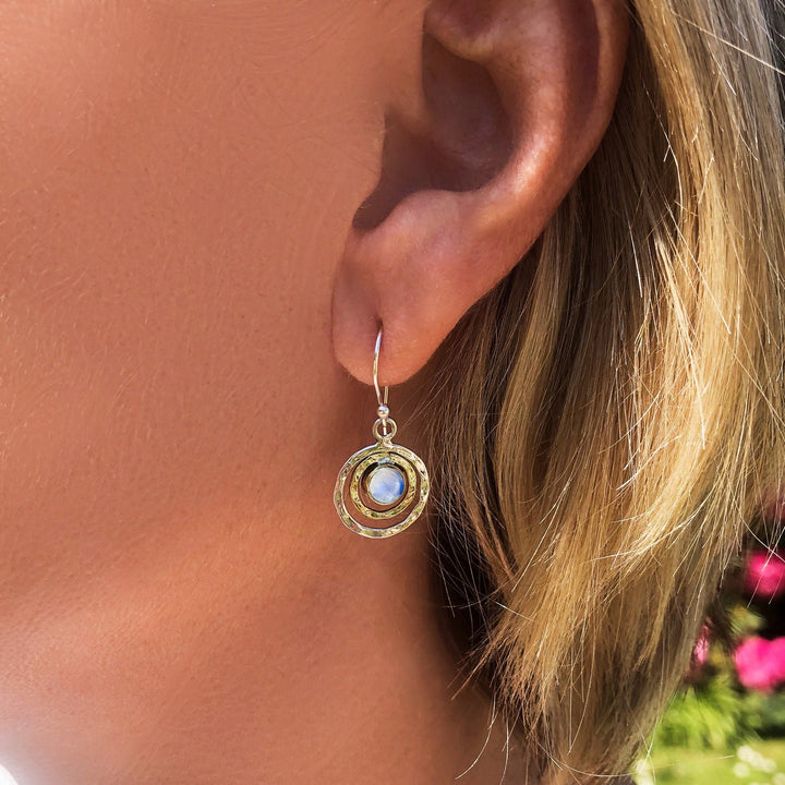 Circular Cutout Earrings with Gemstones - Moonstone - image 3