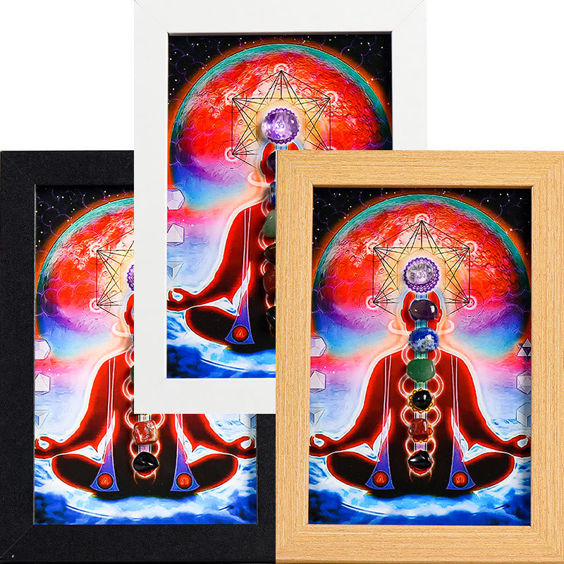 Olivenorma Yoga Meditation Posture Chakra Stone Photo Frame Decoration - Yoga Meditation & Chakra#4 - Wooden Photo Frame - image 5