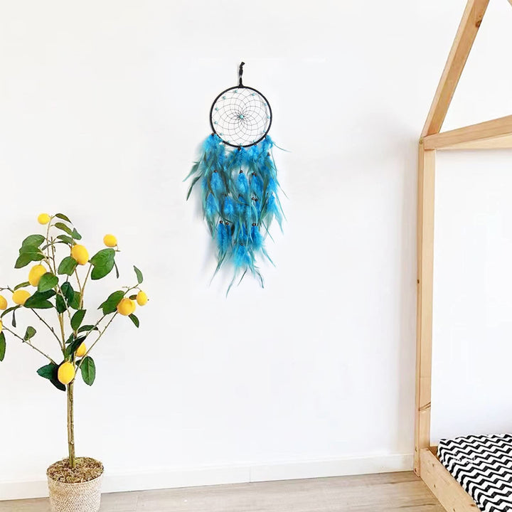 Olivenorma Turquoise Beaded Braided Floral Blue Feather Dream Catcher - image 6