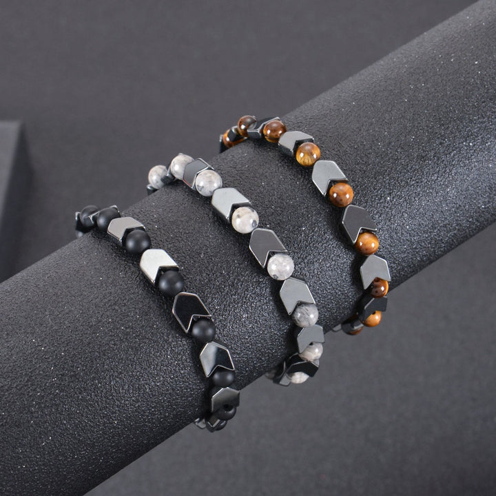 Olivenorma Arrow Hematite Tiger Eye Beaded Men Bracelet - image 0