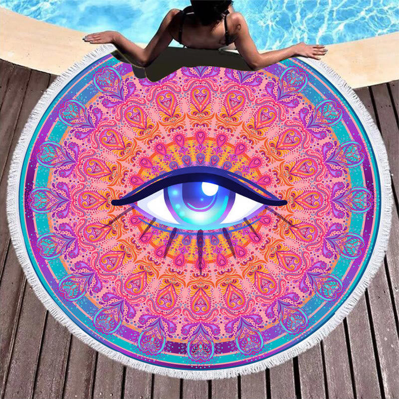 Olivenorma Evil Eye Hamsa Round Beach Towel Tapestry - Evil Eye#2 - image 3