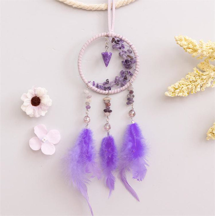Olivenorma Amethyst Pendant Small Crescent Feather Dream Catcher - image 2
