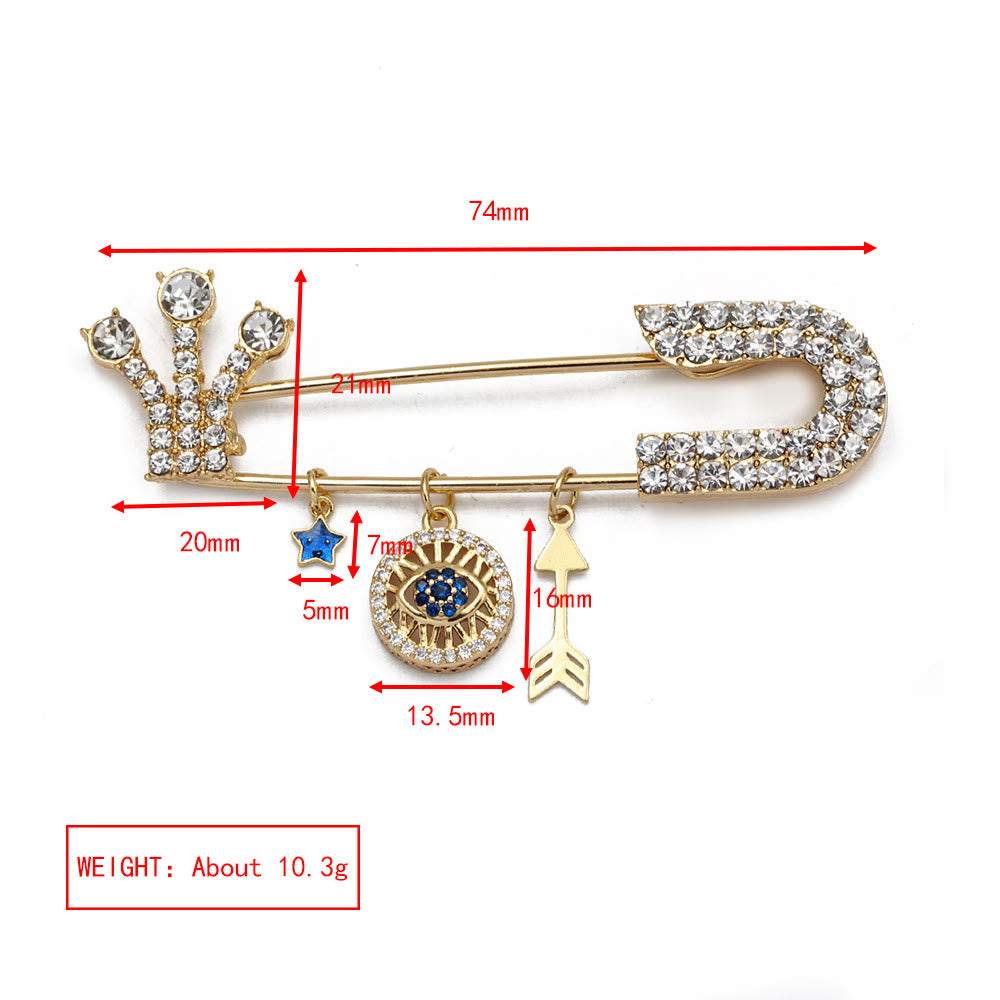 Olivenorma White Zircon Evil Eye Heart Brooch - Blue Star & Sword - image 27