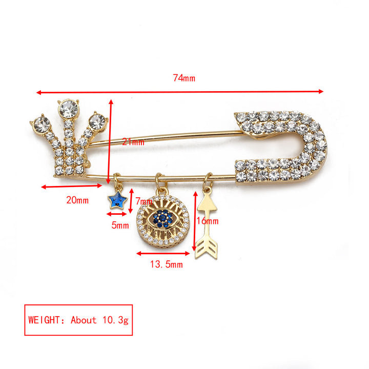 Olivenorma White Zircon Evil Eye Heart Brooch - Blue Star & Sword - image 27