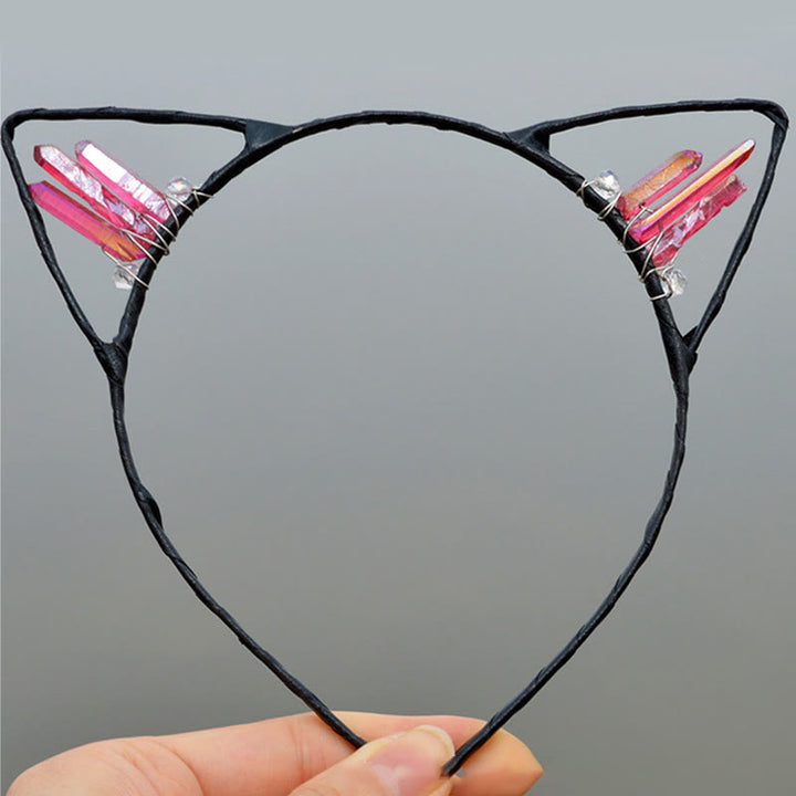Olivenorma Electroplating Crystal Cat Ears Headband - Rose Red Quartz - image 18