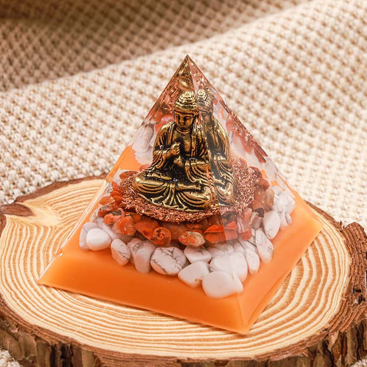 Olivenorma Red Agate With White Turquoise Energy Buddha Orgone Pyramid - image 2