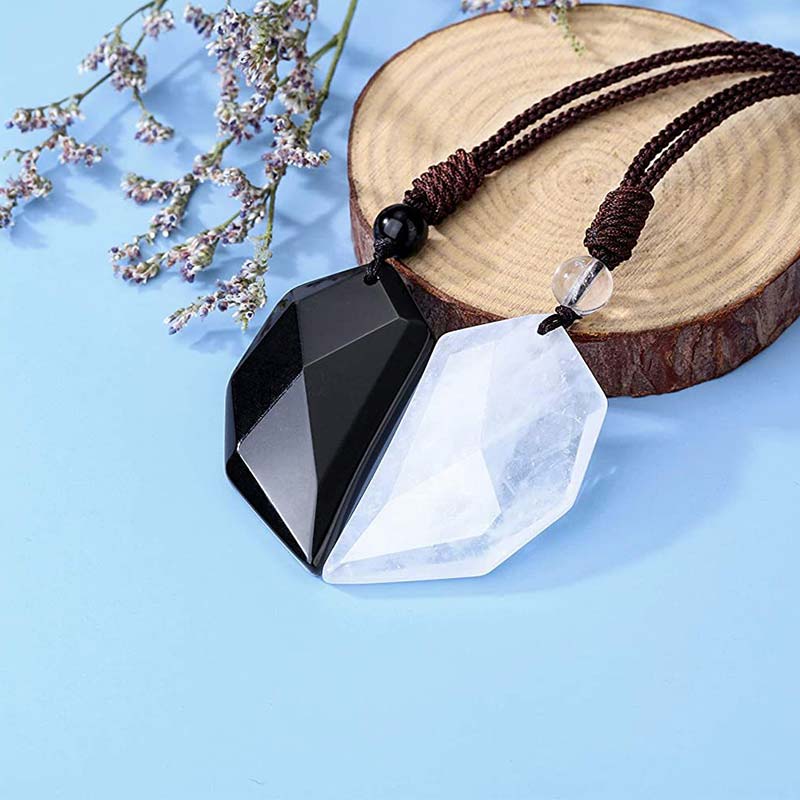 Olivenorma Obsidian Clear Quartz Heart Necklace - image 1