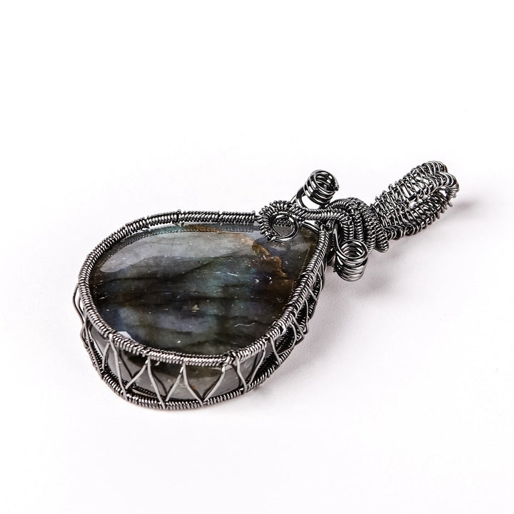 Olivenorma Natural Labradorite Amorphous Bound Wire Pendant Necklace - image 4