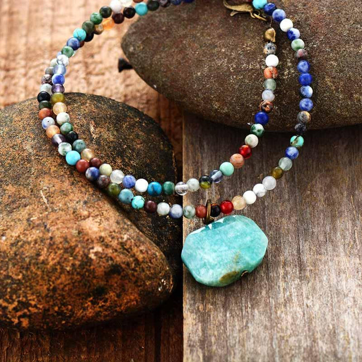 Olivenorma Geometric Amazonite Pendant Choker Mala Jewelry Necklace - Amazonite - image 0