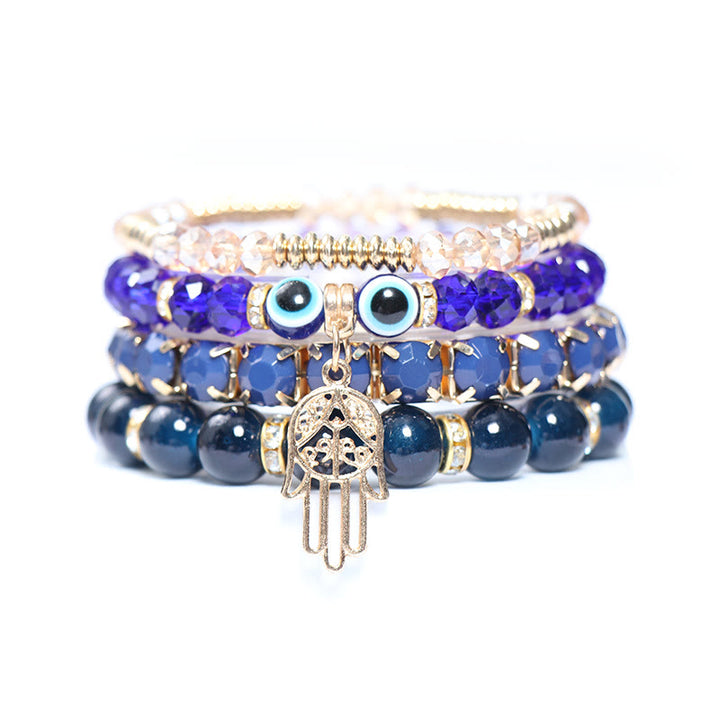 Olivenorma Evil Eye Hamsa Four Layer Beaded Bracelet Set - Sapphire - image 4