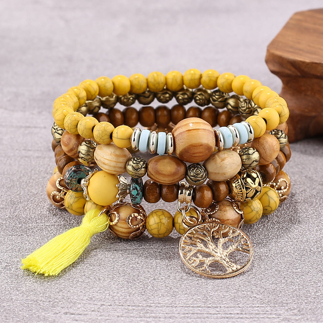 Olivenorma Bohemia Tree Of Life Beaded Bracelet Set (4 Pcs) - Yellow Turquoise&Picture Jasper - image 17