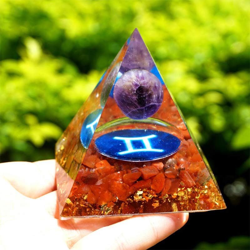 Olivenorma Amethyst with Red Agate Gemini Zodiac Orgone Pyramid - image 1