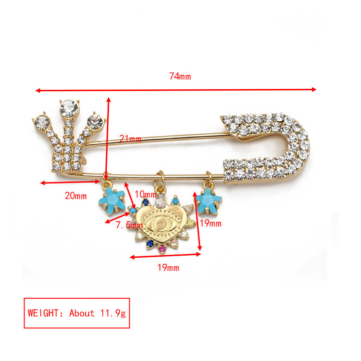 Olivenorma White Zircon Evil Eye Heart Brooch - Evil Eye & Blue Star - image 20