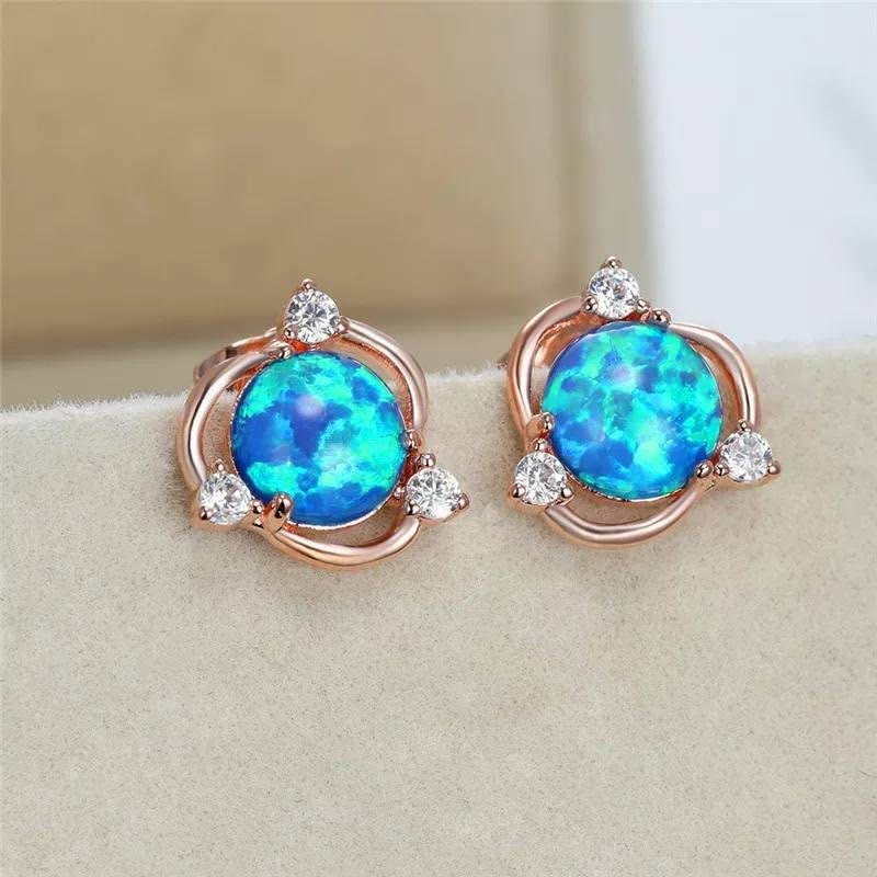 Olivenorma Opal Small Round White Zircon Stud Earrings - Blue Opal&White Zircon - image 0