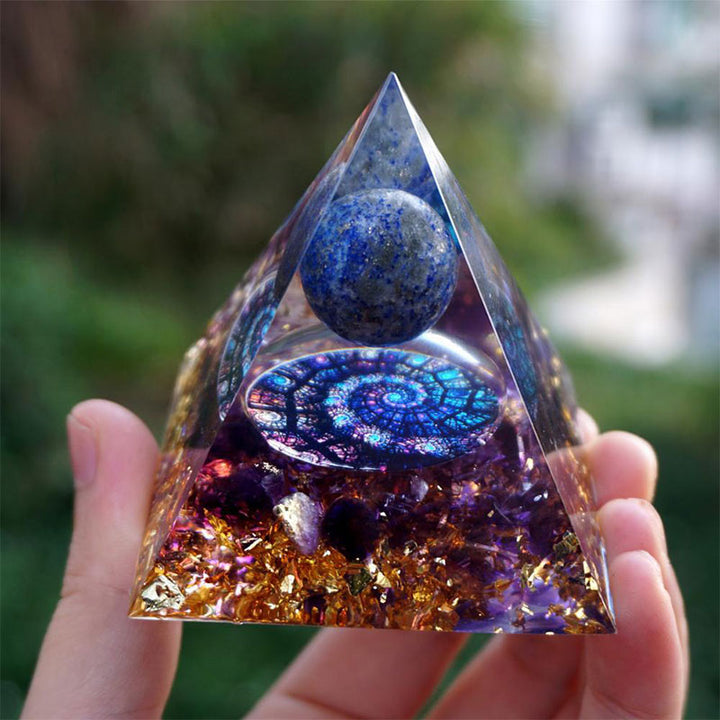 Olivenorma Celestial Gateway-Amethyst & Lapis Lazuli Sphere Orgone Pyramid - image 3