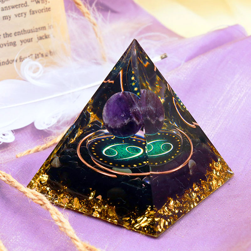 Olivenorma Amethyst Sphere With Obsidian Zodiac Cancer Orgone Pyramid - image 2