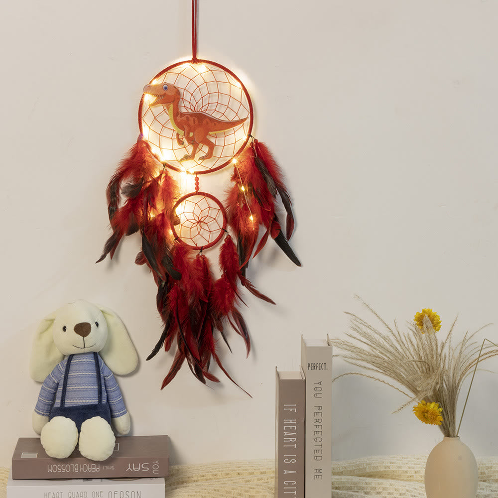 Olivenorma Dinosaur For Kids Feather Dream Catcher - Red - With Lights - image 11