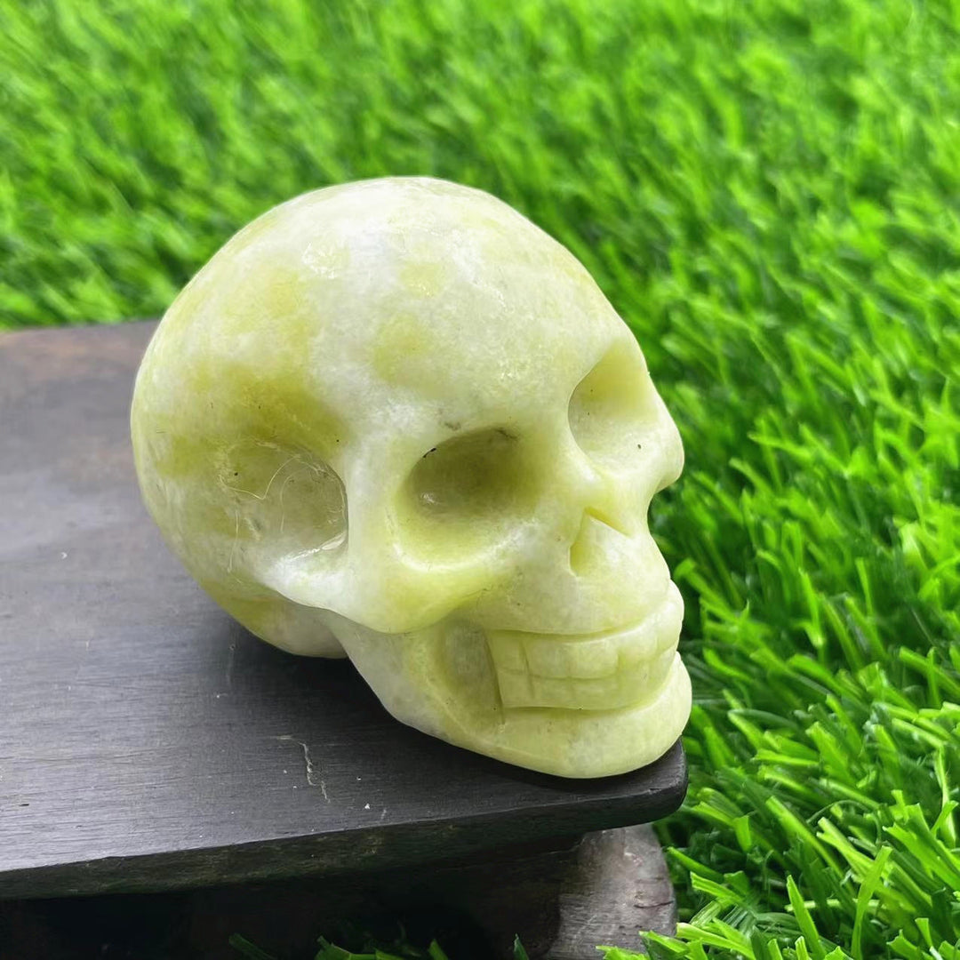 Olivenorma 5cm Carved Natural Crystal Skull Gemstone Decoration - Prehnite - image 11