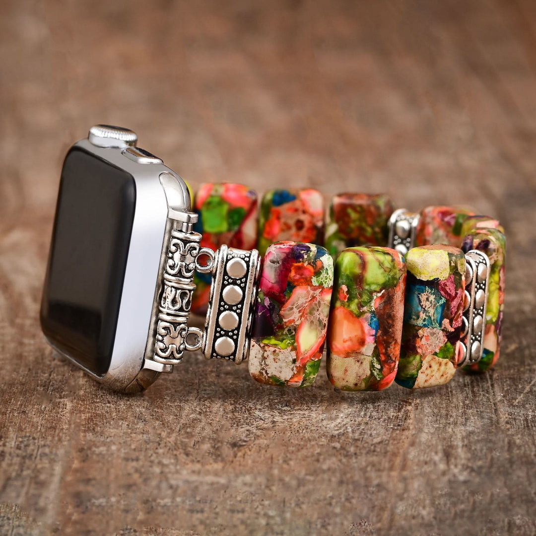 Olivenorma Rectangular Oyster Turquoise Beaded Elastic Cord Apple Watch Strap - image 1