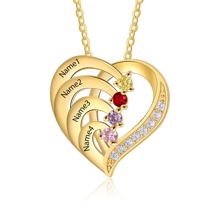 Olivenorma Personalized Birthstones Engraved Heart Necklace - Gold - 4 Birthstone - image 13