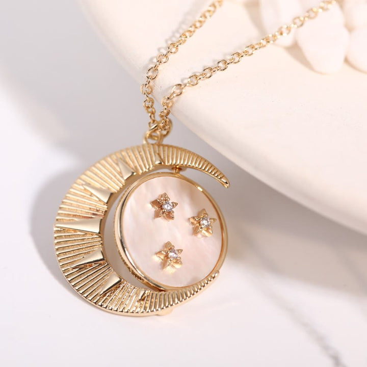 Olivenorma Nacre White Zircon Moon Star Gold Plated Copper Necklace - image 2
