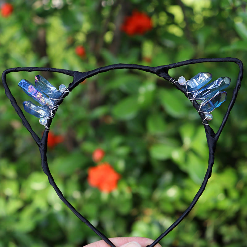 Olivenorma Electroplating Crystal Cat Ears Headband - Sapphire - image 46
