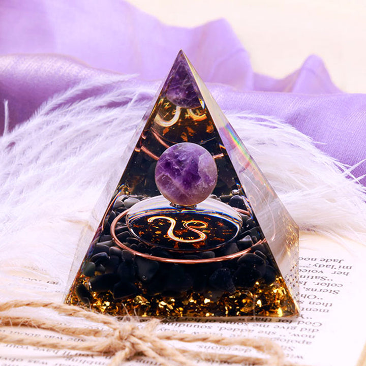 Olivenorma Amethyst Sphere With Obsidian Zodiac Leo Orgone Pyramid - image 3
