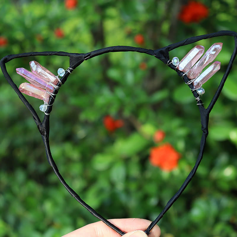 Olivenorma Electroplating Crystal Cat Ears Headband - Light Pink Quartz - image 54
