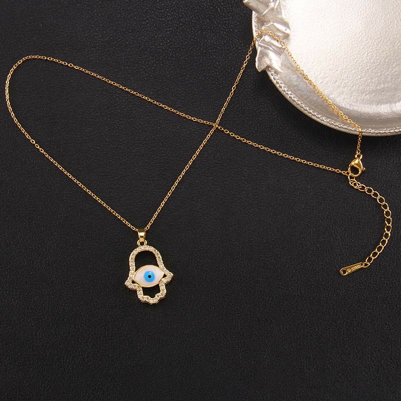 Olivenorma "Good Fortune" Hamsa With Evil Eye Necklace  - Gold Hamsa & Evil Eye - image 5
