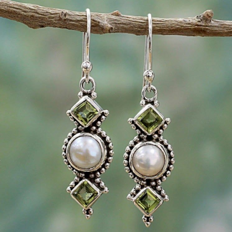 Olivenorma Vintage Thai Pearl Emerald Earrings - Pearl&Emerald - image 0